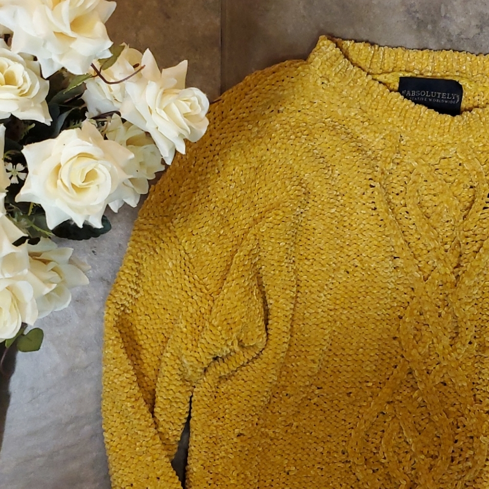 Absolutely Mustard Cable Knit Sweater S (by CC)